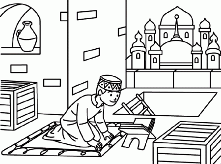 Reading the Qur'an coloring page ...