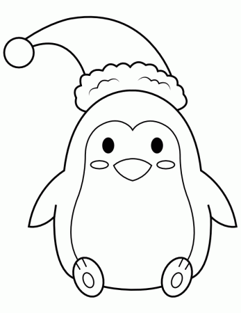 Printable Penguin Wearing A Santa Hat Coloring Page