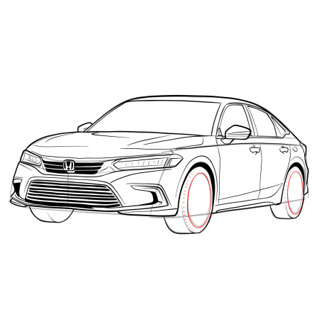 How to draw a 2022 Honda Civic - Sketchok easy drawing guides
