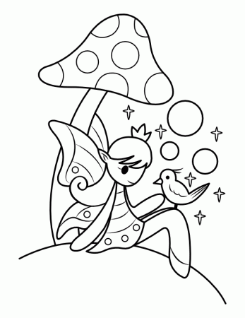 Printable Fairy and Toadstool Coloring Page