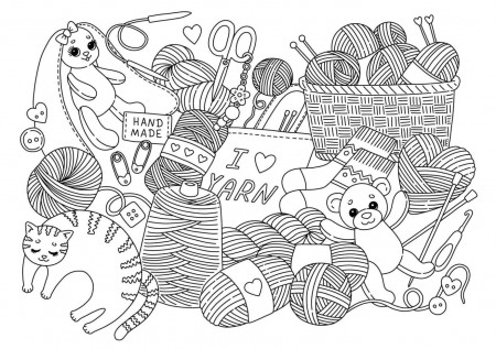 Yarn and knitting doodle coloring page vector illustration 8019669 Vector  Art at Vecteezy