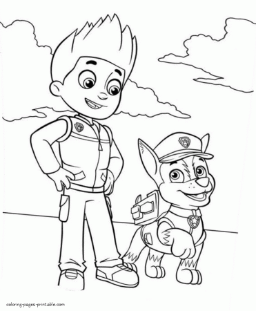 Paw Patrol coloring pages pdf. Ryder with Chase || COLORING-PAGES -PRINTABLE.COM