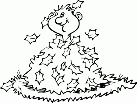 Autumn Leaves Coloring Page | Boy In Pile Of Leaves