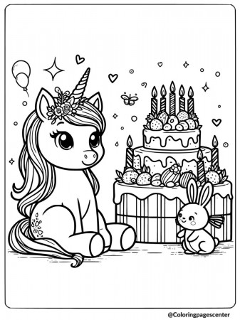 Happy Birthday Unicorn Coloring Pages