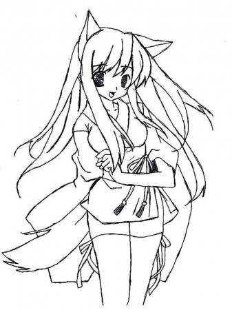 anime boy and girl coloring pages | Anime wolf girl, Fox coloring page, Cat  coloring page
