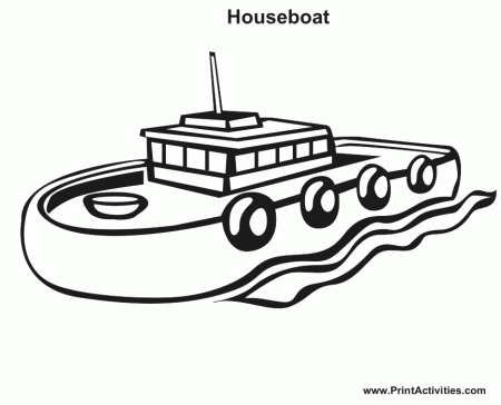 Boat Coloring Page | Cartoonish Houseboat