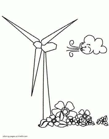 Wind energy picture to coloring || COLORING-PAGES-PRINTABLE.COM