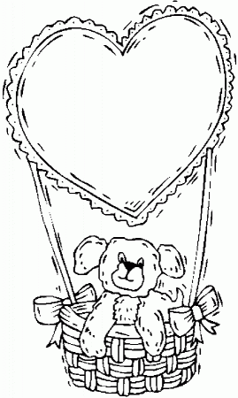 Teddy Bear &amp; Heart Balloon Coloring Page
