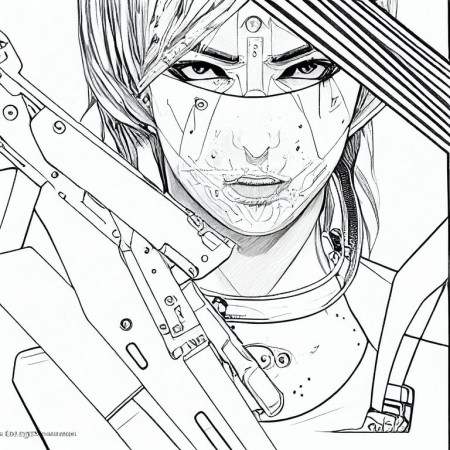 prompthunt: blank coloring book page, edgerunner fixer with gear, cyberpunk  2077, HD, 4k, sketch, manga, high detai, only lines,white