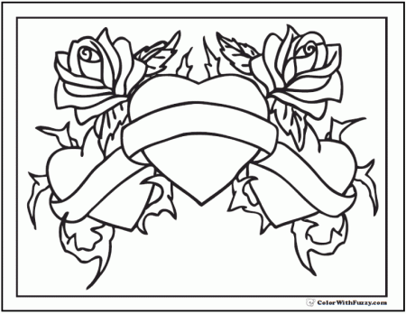 Hearts And Roses Coloring Page