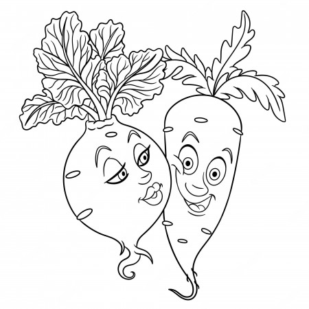 Premium Vector | Cute beet and carrot kissing. cartoon funny food emoji  face. kids coloring page.