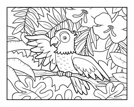 Premium Vector | Coloring book for children parrot in the rainforest