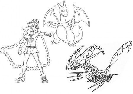 Coloring page Pokémon Evolutions : Episode 1: The Champion. Leon, Eternatus  and Charizard. 11