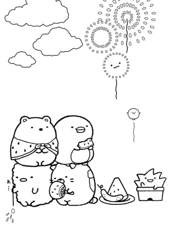 Sumikko Gurashi with Fireworks Coloring Page - Free Printable Coloring Pages  for Kids