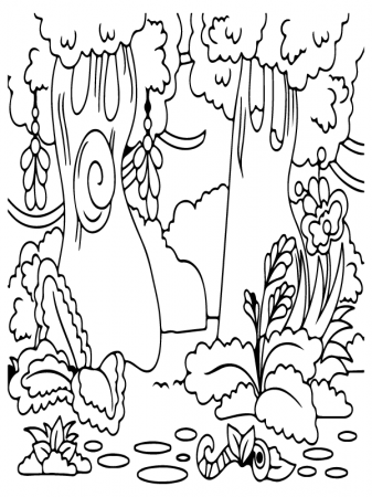 Forest Bushes and Trees Coloring Page - Free Printable Coloring Pages for  Kids