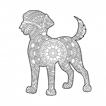 Premium Vector | Zentangle dog mandala coloring page for adults christmas  dog and floral animal coloring book