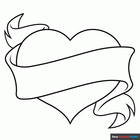 Heart with Ribbon Coloring Page | Easy Drawing Guides