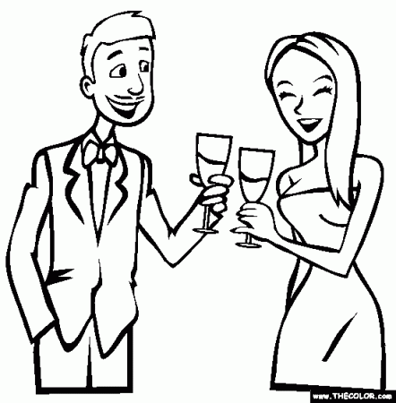 New Year's Eve Champagne Toast Coloring Page