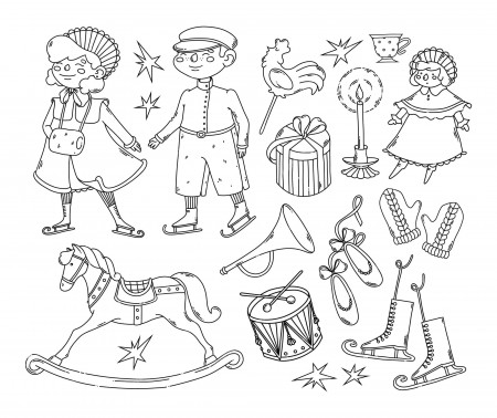 Premium Vector | Vintage christmas elements coloring page black outline