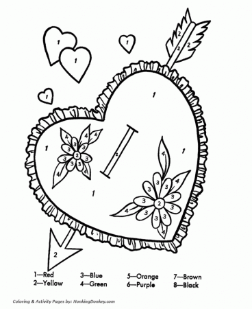 Valentine's Cards Coloring Pages - Color by Number Valentine heart 