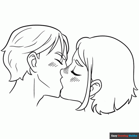 Anime Kiss Coloring Page | Easy Drawing Guides