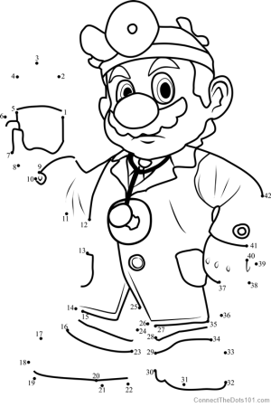 Dr Mario from Super Mario dot to dot printable worksheet - Connect The Dots