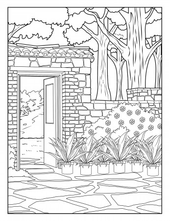 Stone Wall garden Gallery Coloring Pages for Adults 1 - Etsy