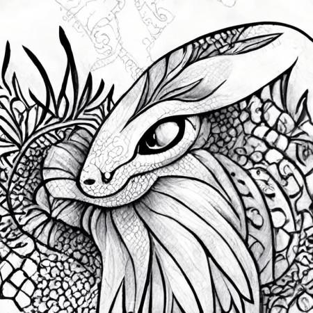 prompthunt: beautiful, high quality coloring page, Grayscale Coloring Page,  Young beautiful fantasy animals, zentangle pattern, Outline drawing,  Outline hand drawing coloring page for adult coloring book,white background
