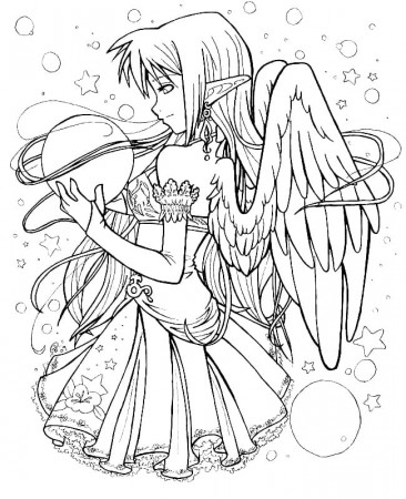Anime Angel Coloring Page - Free Printable Coloring Pages for Kids