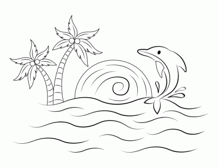 Printable Dolphin Sunset Coloring Page