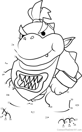 Bowser Jr from Super Mario dot to dot printable worksheet - Connect The Dots