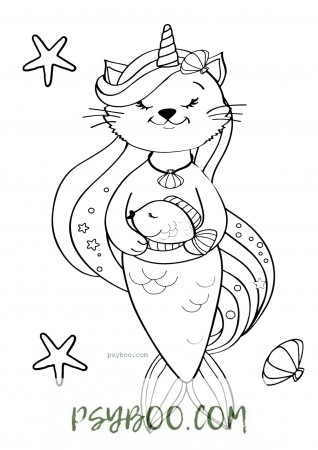 Mermaid Cat Unicorn Coloring Page ⋆ Free Printable PDF