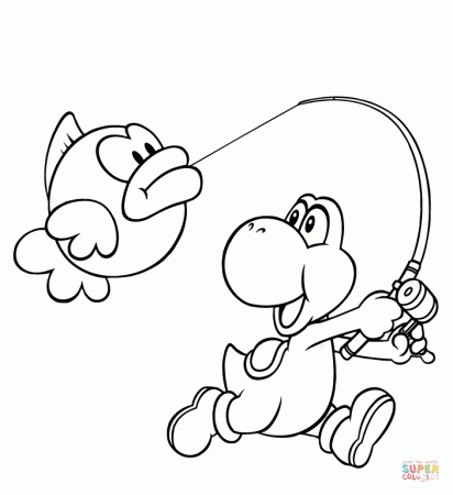 Yoshi Catches Cheep Cheep Fish coloring page | Free Printable Coloring Pages