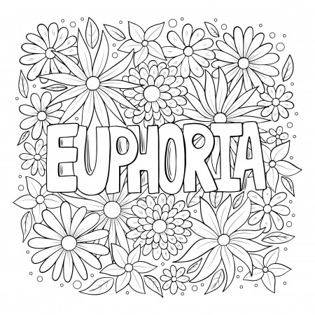 Premium Vector | Euphoria hand drawn word with flowers antistress coloring  page for adults vector design element for social media textile tshirt bag