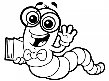 Worm With Book Coloring Pages - Worm Coloring Pages - Coloring Pages For  Kids And Adults