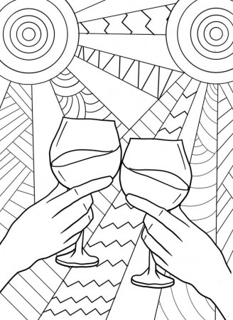 Wine Toast at Sunset Coloring Page Digital Download .PDF - Etsy