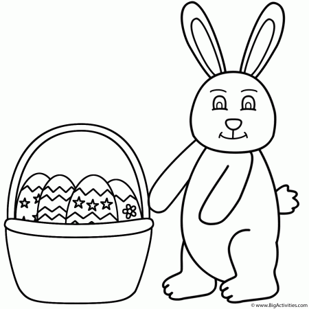 Easter Bunny and Basket of Easter Eggs - Coloring Page (Easter)