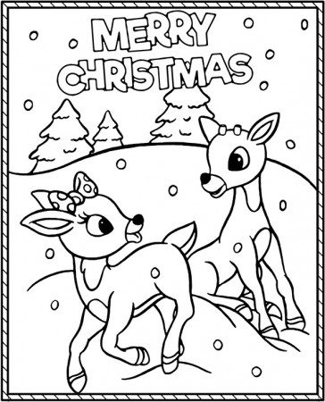 Merry Christmas coloring page with deer - Topcoloringpages.net