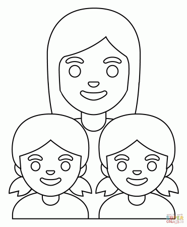 Family Woman and Two Girls Emoji coloring page | Free Printable Coloring  Pages