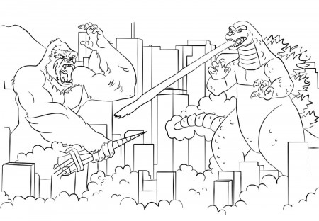 Coloring Pages Godzilla against King Kong Print Free