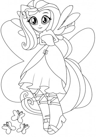Fluttershy Equestria Girl Coloring Page - HiColoringPages
