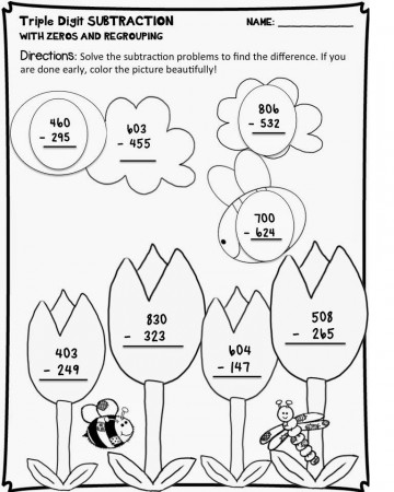 three digit subtraction coloring ...