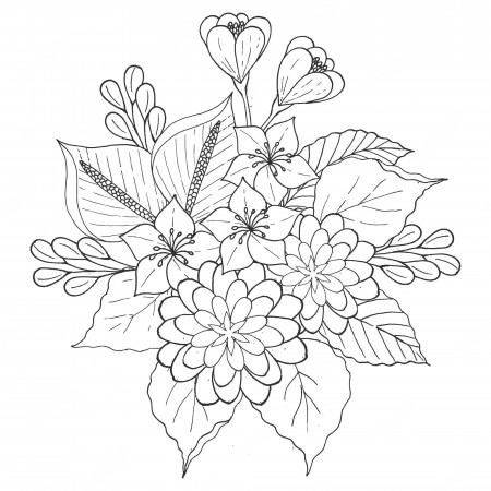 Premium Vector | Coloring page with a elegant botanical composition of  flowers and leaves lineart