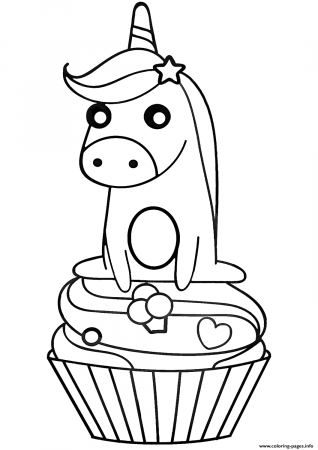 Unicorn On Cupcake Coloring page Printable