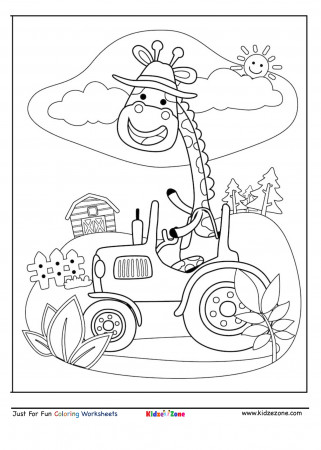 Giraffe driving cartoon coloring page - KidzeZone