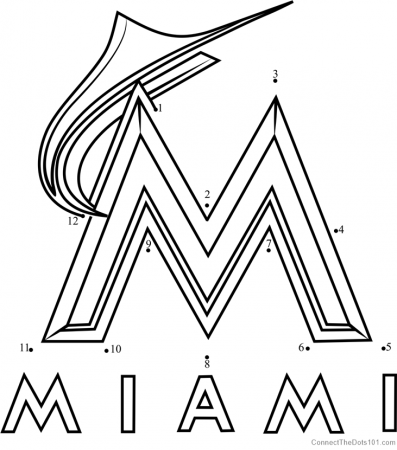 Miami Marlins Logo dot to dot printable worksheet - Connect The Dots