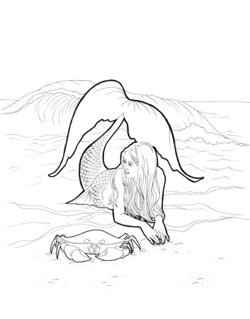 Mermaid's Crabby Friend, coloring page – Norma Sue O'Neil