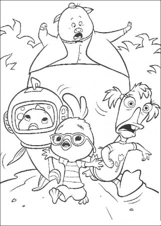 Desenho de Chicken Little e amigos fugindo para colorir - Tudodesenhos