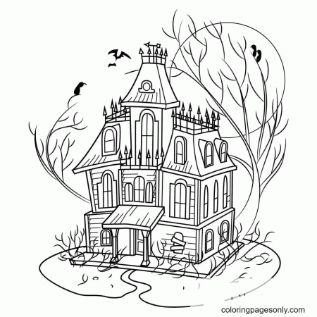 Free Printable Haunted House Coloring Pages - Haunted House Coloring Pages  - Coloring Pages For Kids And Adults