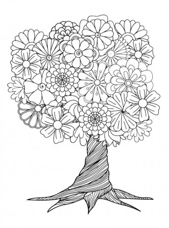 Flowers Tree for Adult Coloring Pages 8877345 Vector Art at Vecteezy